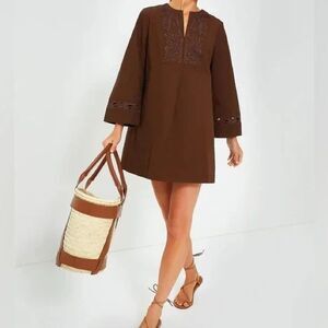 Tuckernuck Brown Embroidered Kimono Dress X Small Mini Tahlia $248